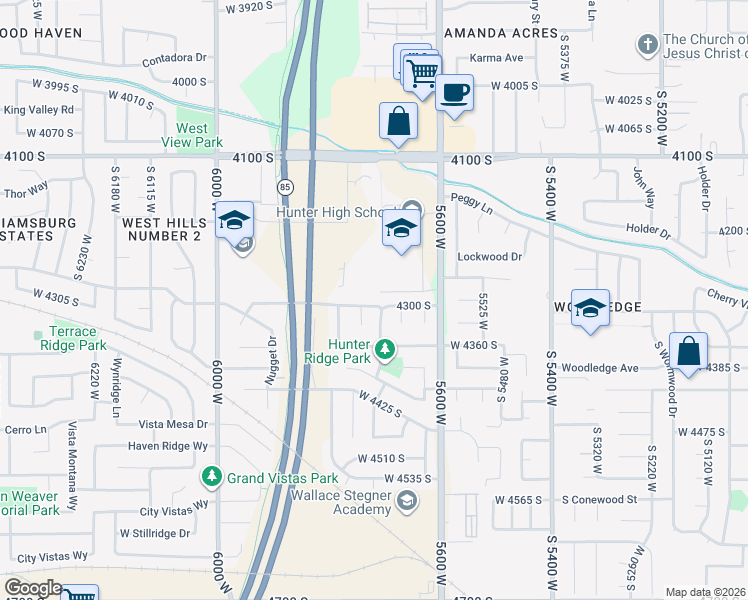 map of restaurants, bars, coffee shops, grocery stores, and more near 5720 West 4300 South in West Valley City