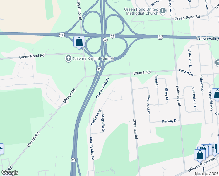 map of restaurants, bars, coffee shops, grocery stores, and more near 3741 Knollcroft Street in Easton