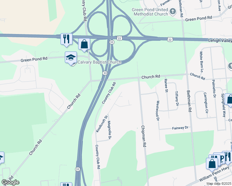 map of restaurants, bars, coffee shops, grocery stores, and more near 3741 Knollcroft Street in Easton