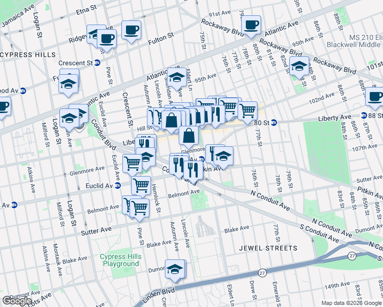 map of restaurants, bars, coffee shops, grocery stores, and more near in Brooklyn