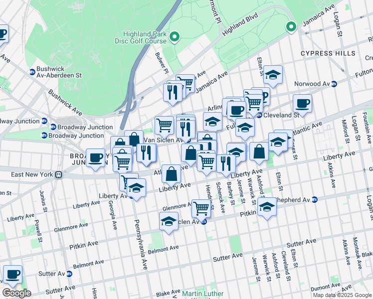 map of restaurants, bars, coffee shops, grocery stores, and more near in Brooklyn