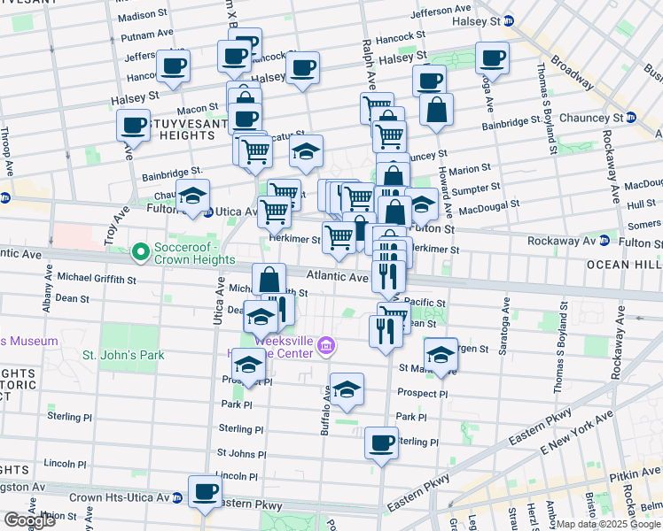 map of restaurants, bars, coffee shops, grocery stores, and more near in Brooklyn