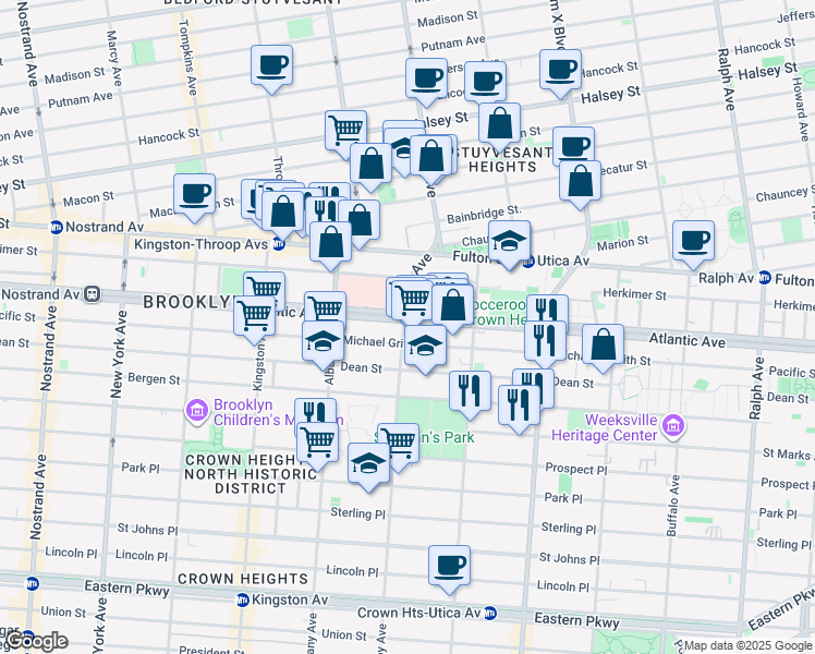 map of restaurants, bars, coffee shops, grocery stores, and more near 1661 Pacific Street in Brooklyn