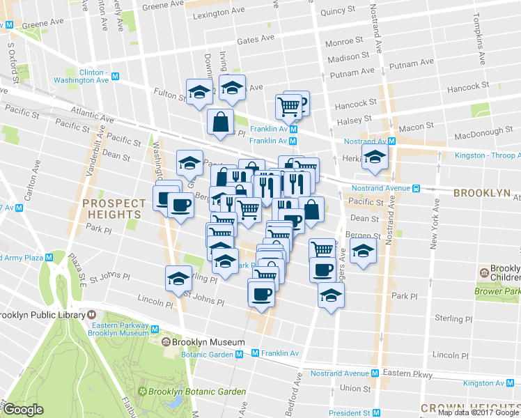 map of restaurants, bars, coffee shops, grocery stores, and more near 904 Bergen Street in Brooklyn