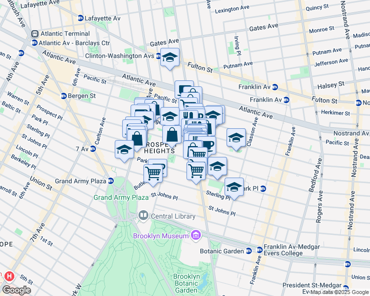 map of restaurants, bars, coffee shops, grocery stores, and more near 347 Prospect Place in Brooklyn