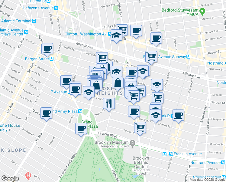 map of restaurants, bars, coffee shops, grocery stores, and more near in Brooklyn