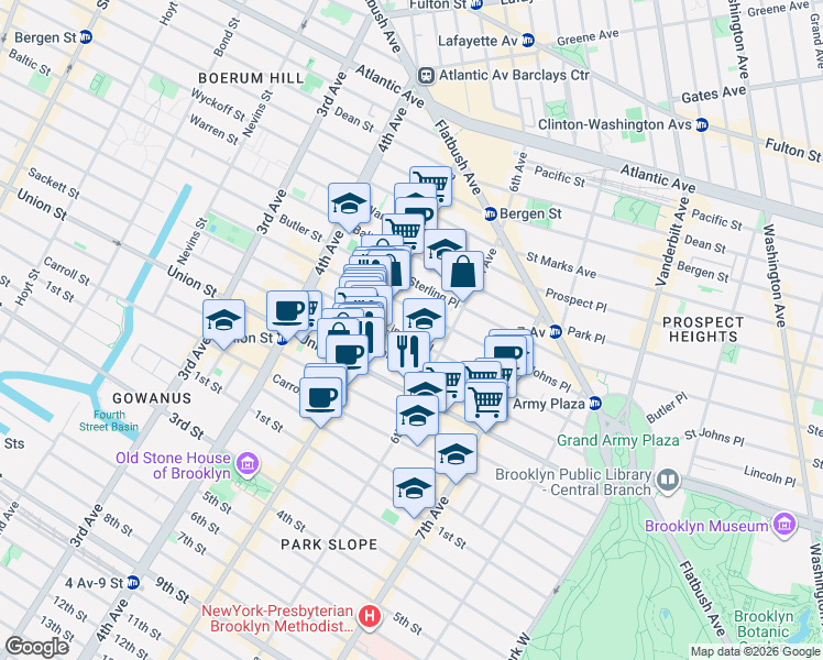 map of restaurants, bars, coffee shops, grocery stores, and more near 40 Lincoln Place in Brooklyn