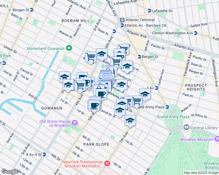 map of restaurants, bars, coffee shops, grocery stores, and more near 184 5th Avenue in Brooklyn