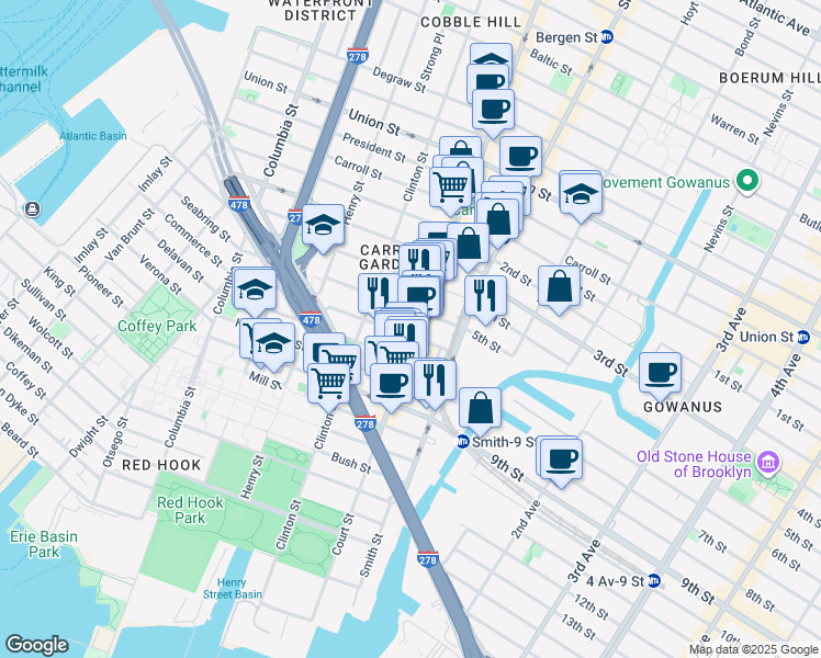 map of restaurants, bars, coffee shops, grocery stores, and more near in Brooklyn