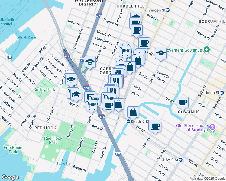 map of restaurants, bars, coffee shops, grocery stores, and more near in Brooklyn