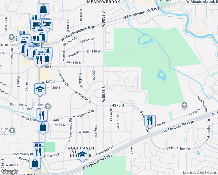 map of restaurants, bars, coffee shops, grocery stores, and more near 4308 South Arden Court in Taylorsville