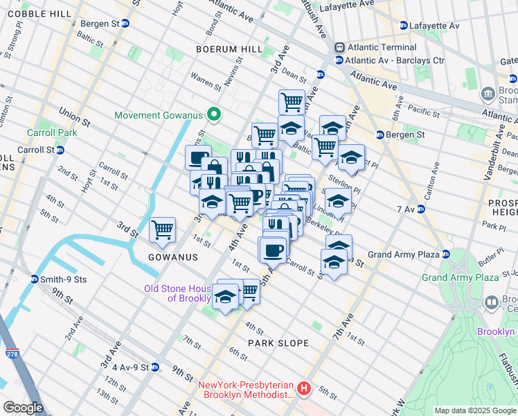 map of restaurants, bars, coffee shops, grocery stores, and more near 671 Union Street in Brooklyn