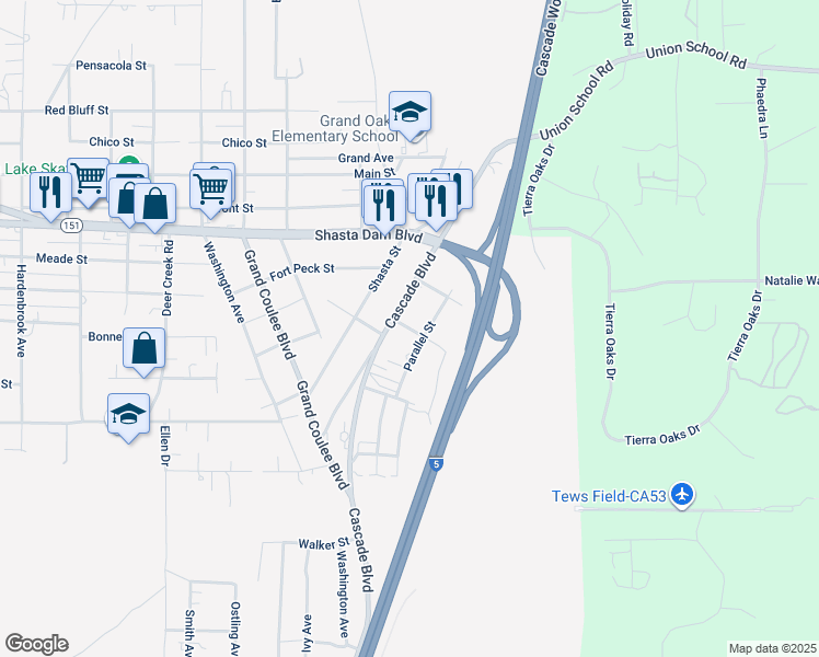 map of restaurants, bars, coffee shops, grocery stores, and more near 3rd Street in Shasta Lake