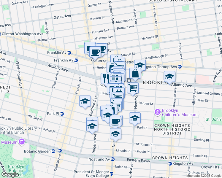 map of restaurants, bars, coffee shops, grocery stores, and more near 628 Nostrand Avenue in Brooklyn