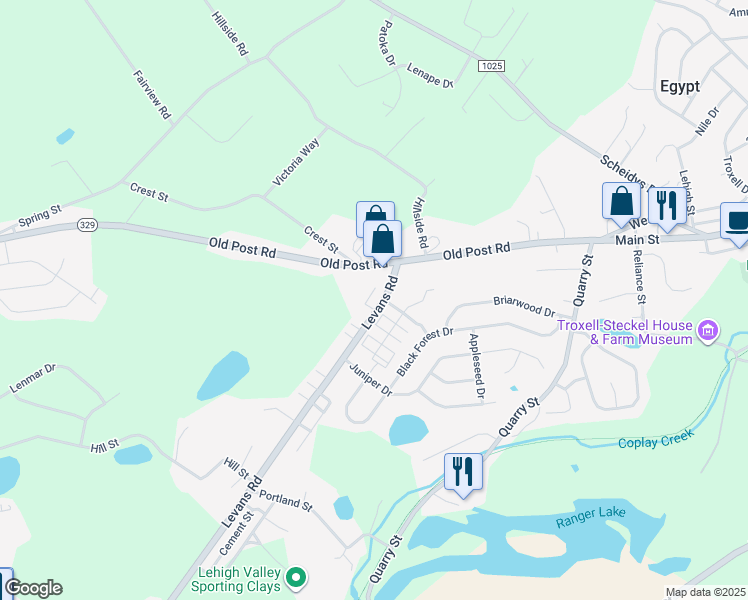map of restaurants, bars, coffee shops, grocery stores, and more near 2375 Levans Road in Coplay