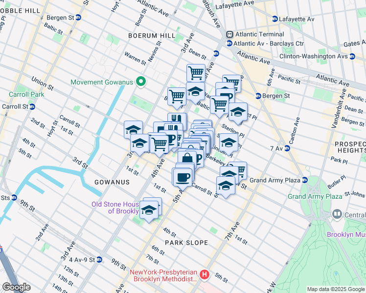 map of restaurants, bars, coffee shops, grocery stores, and more near 208 5th Avenue in Brooklyn