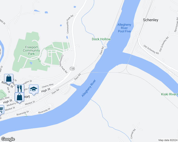 map of restaurants, bars, coffee shops, grocery stores, and more near 738 Dam Road in Freeport