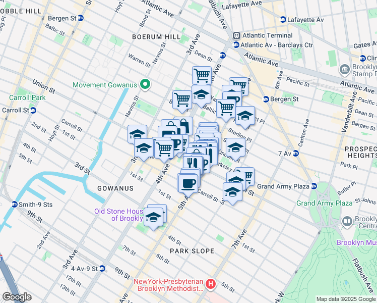 map of restaurants, bars, coffee shops, grocery stores, and more near 694 Sackett Street in Brooklyn