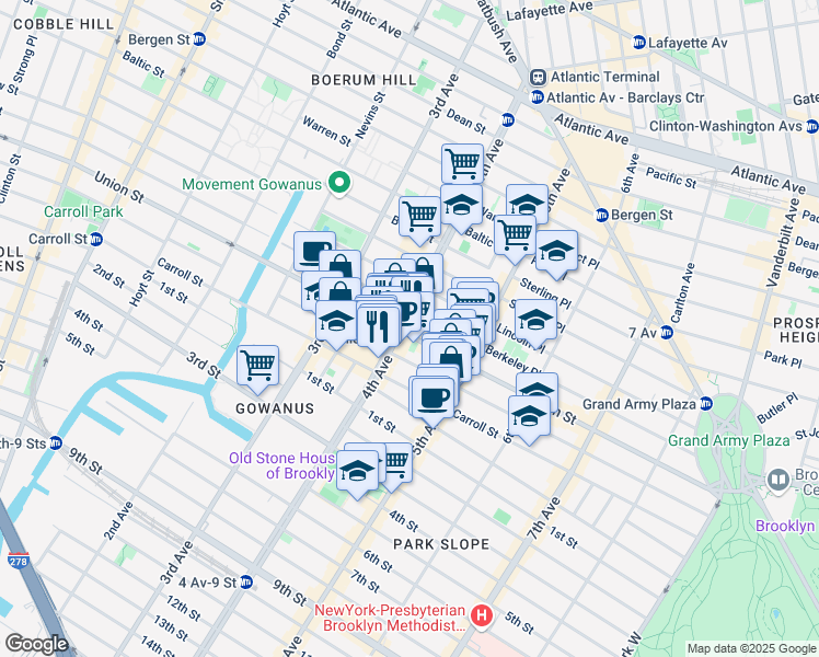 map of restaurants, bars, coffee shops, grocery stores, and more near 209 4th Avenue in Brooklyn