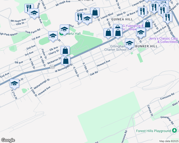 map of restaurants, bars, coffee shops, grocery stores, and more near 1441 Howard Avenue in Pottsville