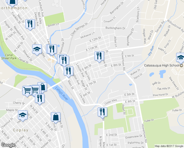 map of restaurants, bars, coffee shops, grocery stores, and more near 738 Dewey Avenue in Northampton