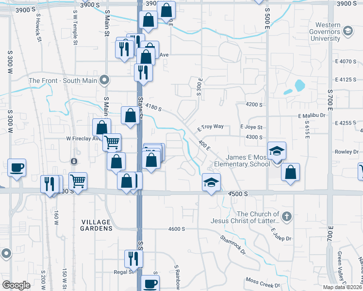 map of restaurants, bars, coffee shops, grocery stores, and more near 243 East Crusader Drive in Murray