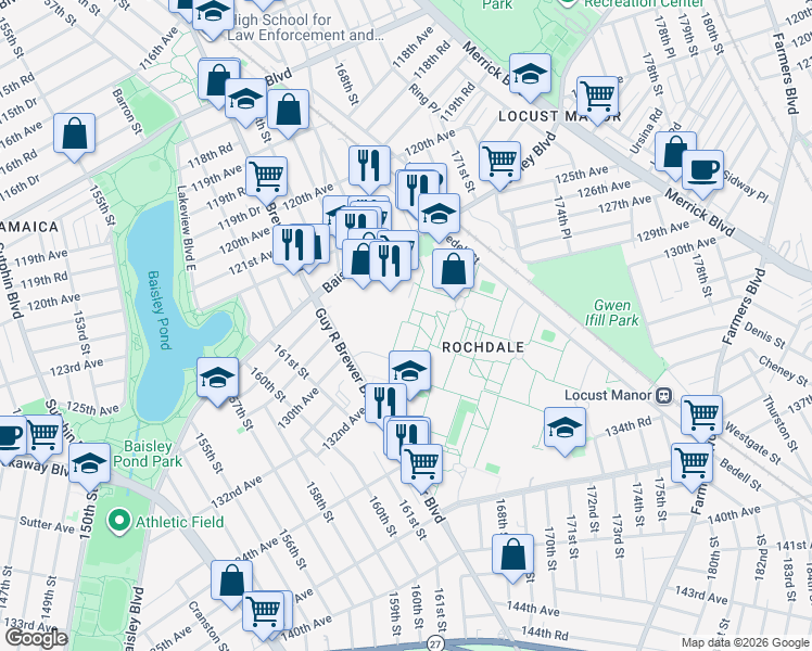 map of restaurants, bars, coffee shops, grocery stores, and more near in Queens