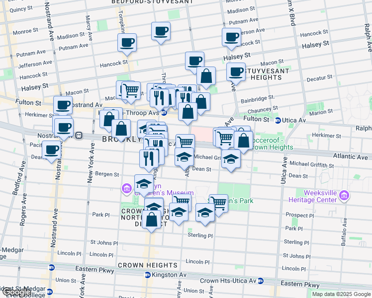 map of restaurants, bars, coffee shops, grocery stores, and more near 1508 Pacific Street in Brooklyn