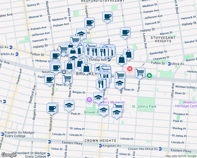 map of restaurants, bars, coffee shops, grocery stores, and more near 1436 Pacific Street in Brooklyn