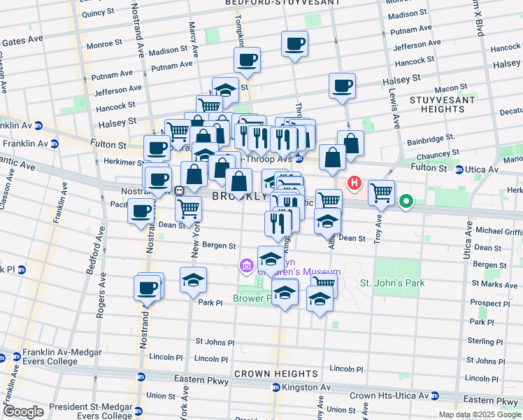 map of restaurants, bars, coffee shops, grocery stores, and more near 1436 Pacific Street in Brooklyn