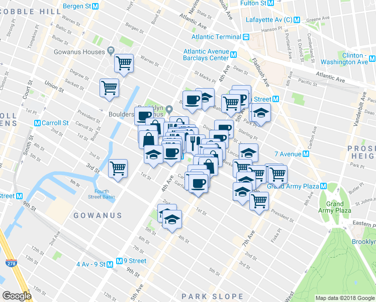 map of restaurants, bars, coffee shops, grocery stores, and more near in Brooklyn