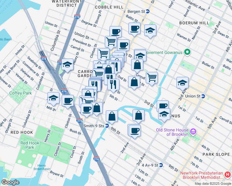 map of restaurants, bars, coffee shops, grocery stores, and more near 3856 4th Street in Brooklyn