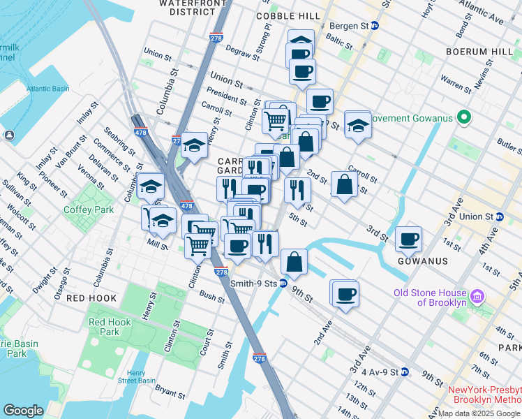 map of restaurants, bars, coffee shops, grocery stores, and more near in Brooklyn