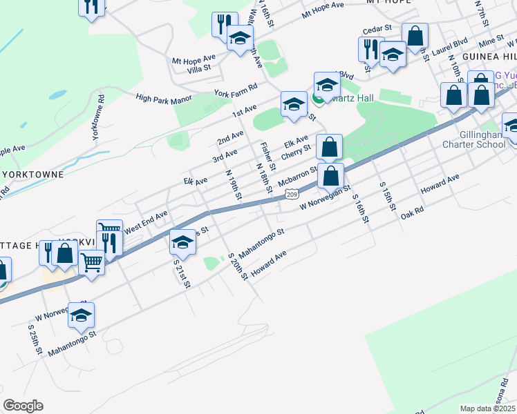 map of restaurants, bars, coffee shops, grocery stores, and more near 1901 West Norwegian Street in Pottsville