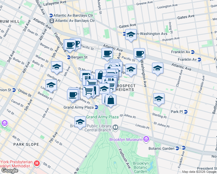 map of restaurants, bars, coffee shops, grocery stores, and more near in Brooklyn