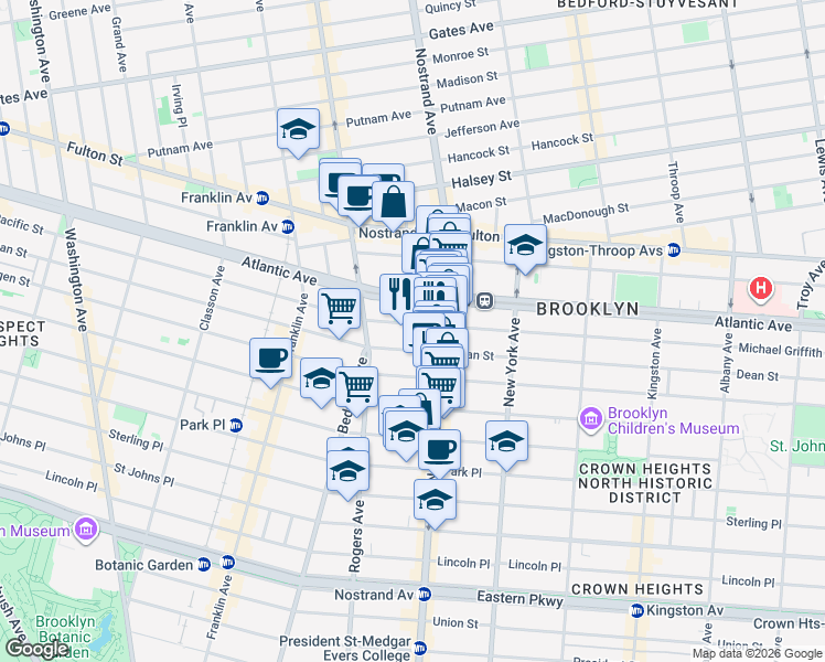 map of restaurants, bars, coffee shops, grocery stores, and more near 1234 Pacific Street in Brooklyn
