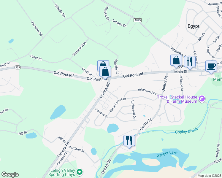 map of restaurants, bars, coffee shops, grocery stores, and more near 2375 Levans Road in Coplay