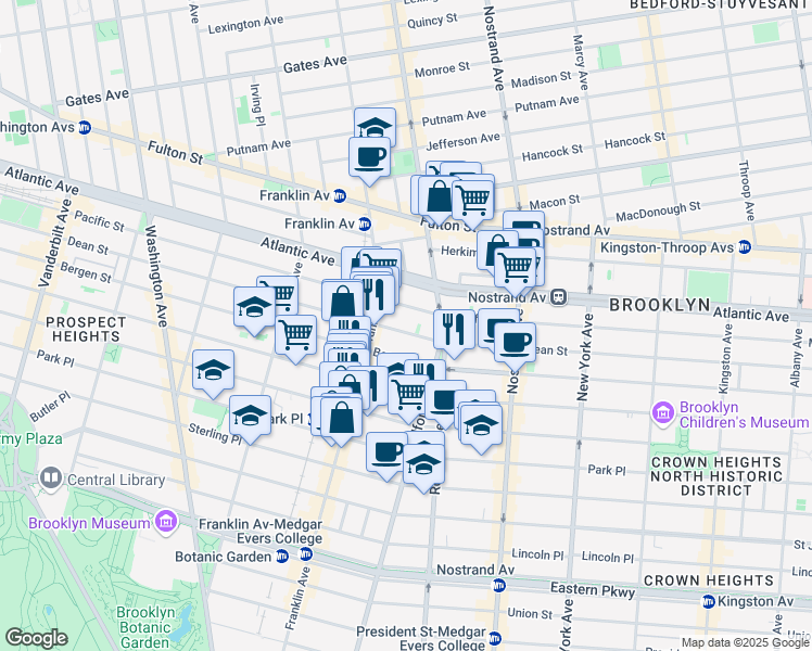 map of restaurants, bars, coffee shops, grocery stores, and more near 1077 Dean Street in Brooklyn