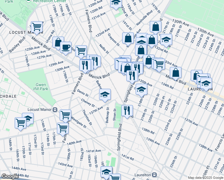 map of restaurants, bars, coffee shops, grocery stores, and more near 54 in Queens