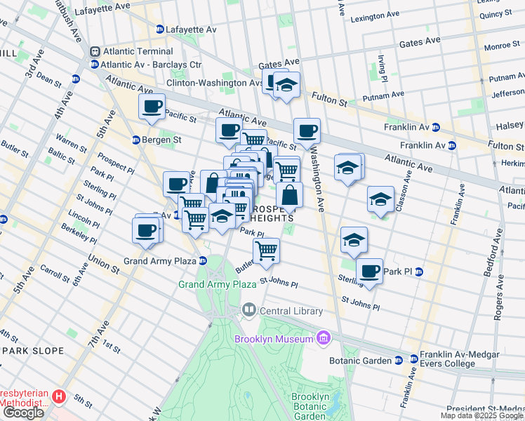 map of restaurants, bars, coffee shops, grocery stores, and more near 267 Prospect Place in Brooklyn