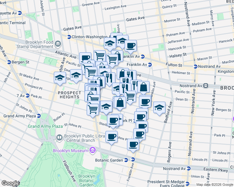 map of restaurants, bars, coffee shops, grocery stores, and more near 824 Bergen Street in Brooklyn
