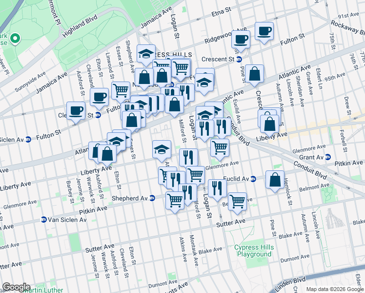 map of restaurants, bars, coffee shops, grocery stores, and more near in Brooklyn