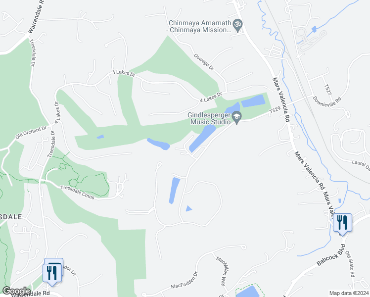 map of restaurants, bars, coffee shops, grocery stores, and more near 402 Lakeview Court in Mars