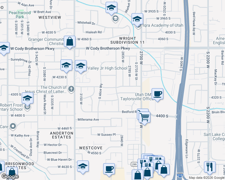 map of restaurants, bars, coffee shops, grocery stores, and more near 4318 South King Arthur Drive in West Valley City