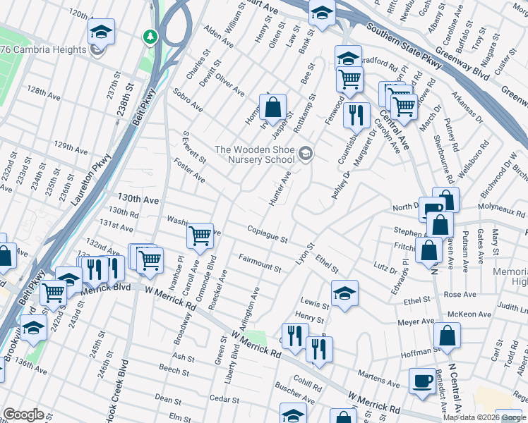 map of restaurants, bars, coffee shops, grocery stores, and more near 37 Copiague Street in Valley Stream