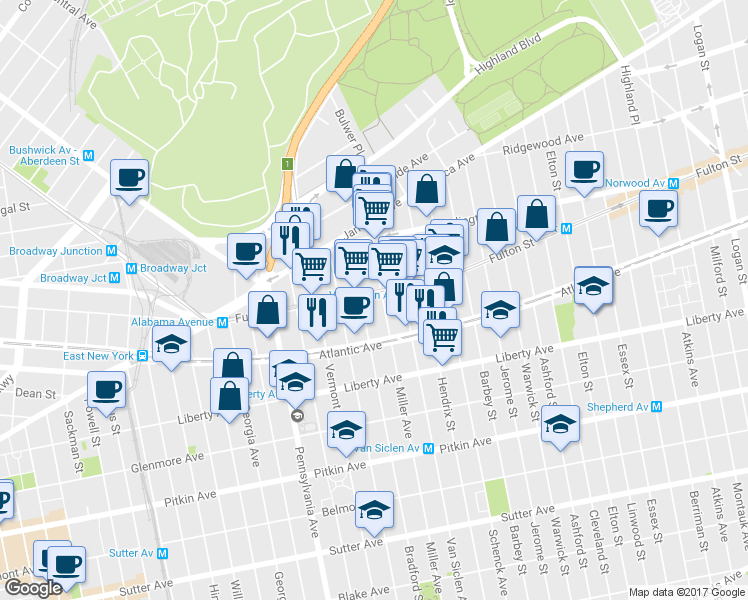map of restaurants, bars, coffee shops, grocery stores, and more near 109 Bradford Street in Brooklyn