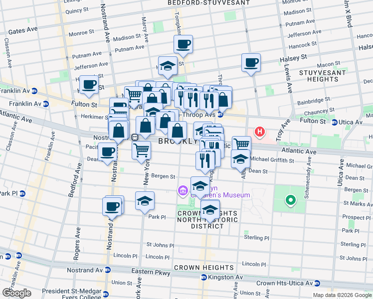 map of restaurants, bars, coffee shops, grocery stores, and more near 1402 Pacific Street in Brooklyn