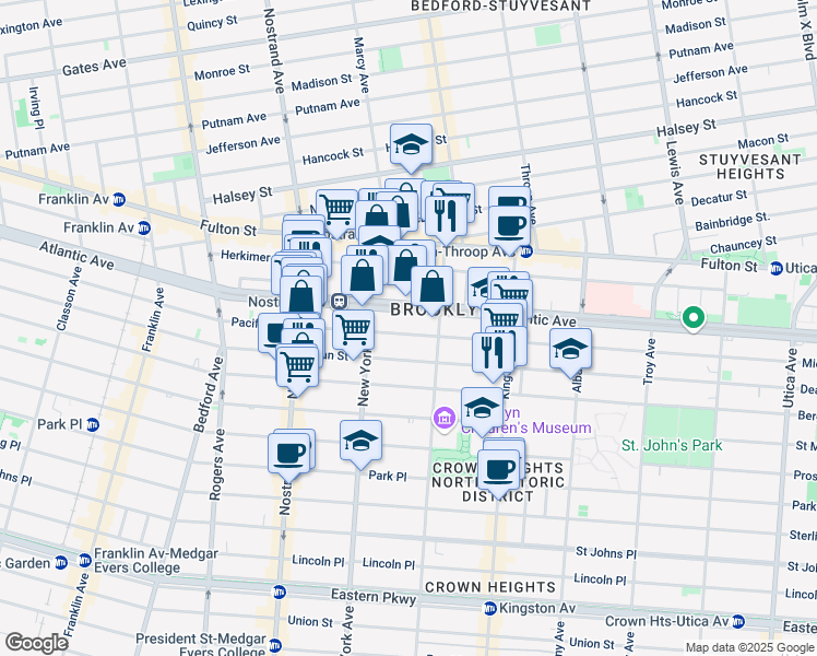map of restaurants, bars, coffee shops, grocery stores, and more near 1311 Dean Street in Brooklyn