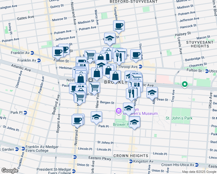map of restaurants, bars, coffee shops, grocery stores, and more near 1311 Dean Street in Brooklyn