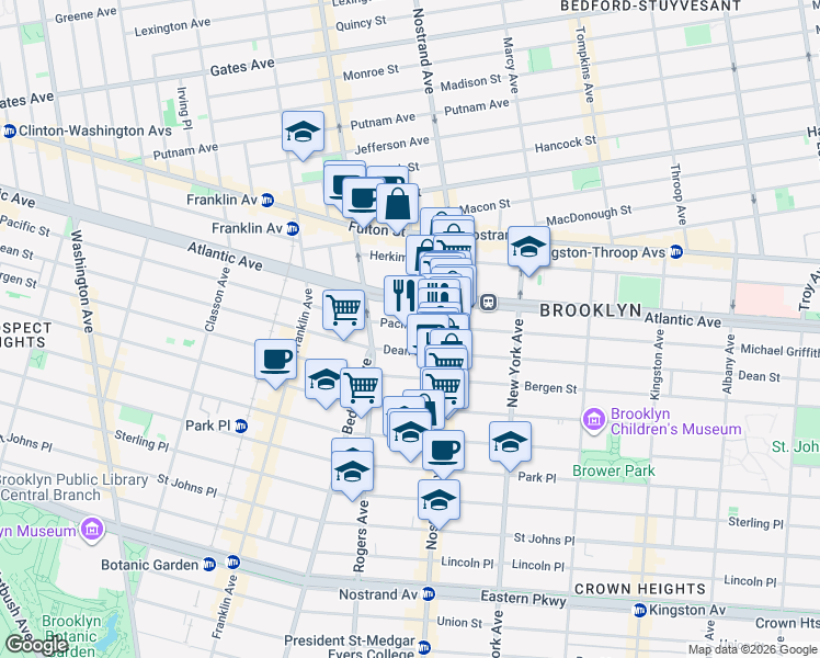 map of restaurants, bars, coffee shops, grocery stores, and more near 1147 Dean Street in Brooklyn